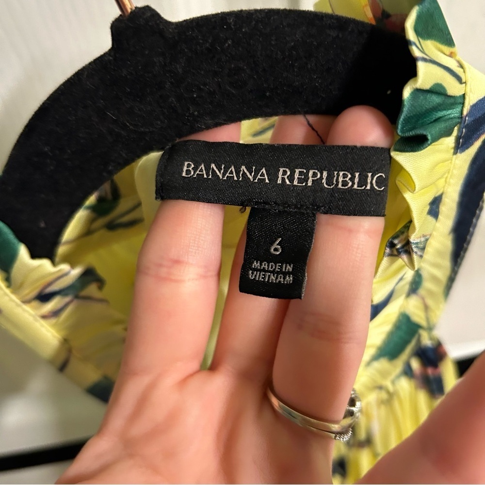 Banana Republic Yellow Floral Satin Midi Dress Sz 6 Wedding Guest Dress Vacation - Picture 4 of 12